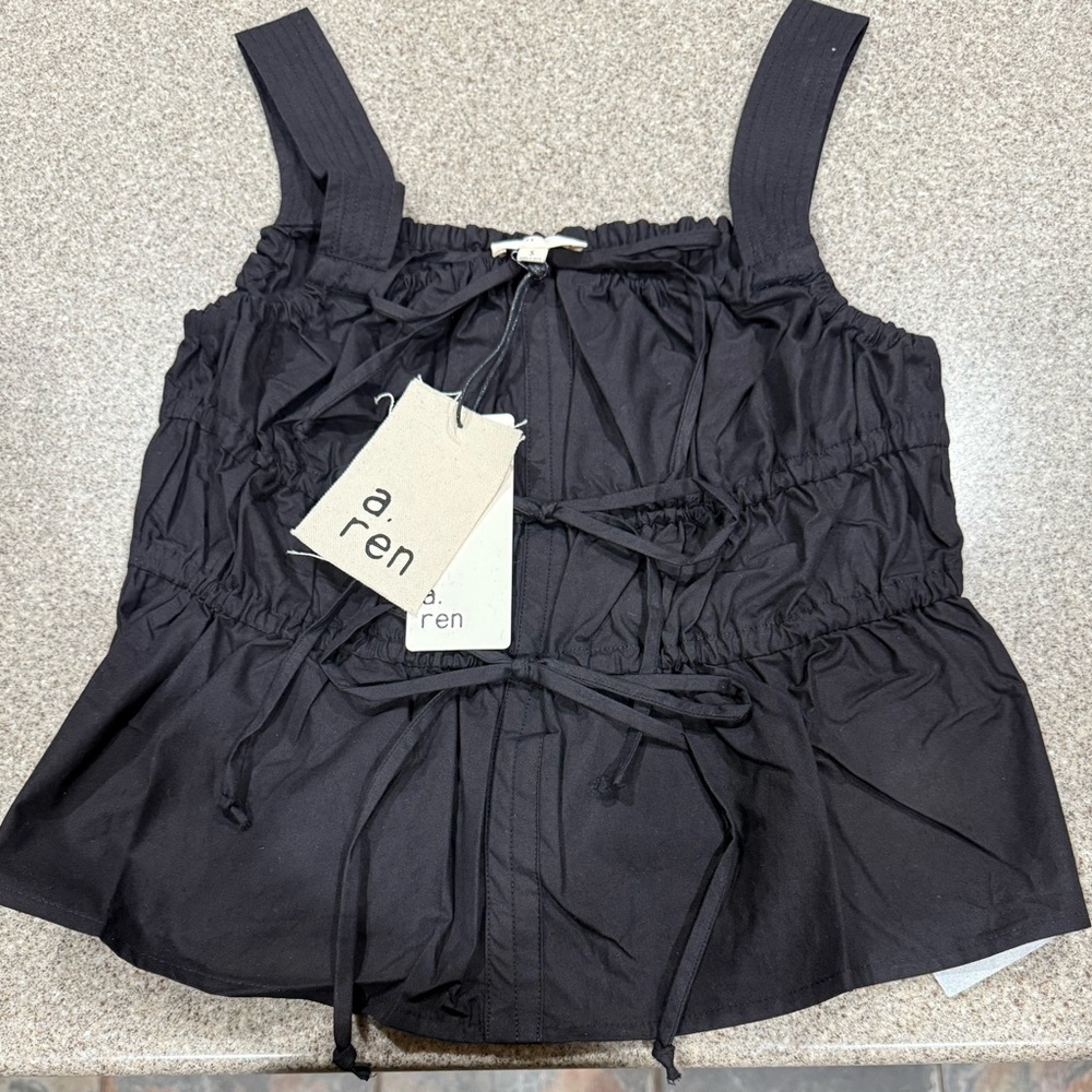 a.ren clothing, tie-front tank top, size s, black, nwt!
